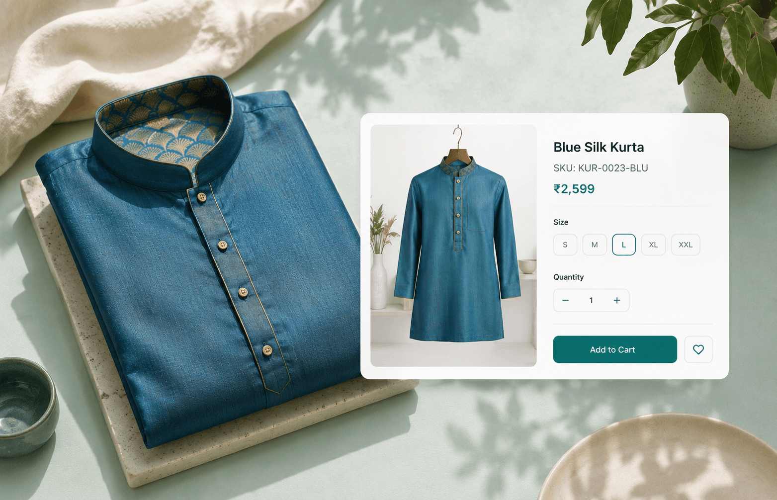 A browsable product catalogue with SKUs, prices, and images
