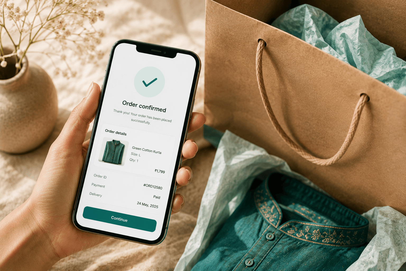 The AI selling inside a conversation and confirming an order
